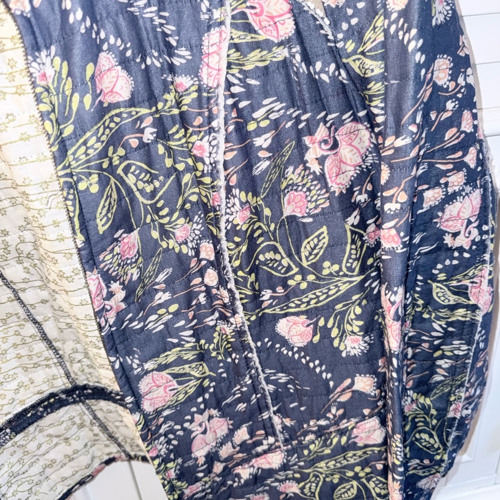 Free People Meadow Quilted Floral Slim Fit Jacket Size L Blue Pink Zip Front - Picture 7 of 10